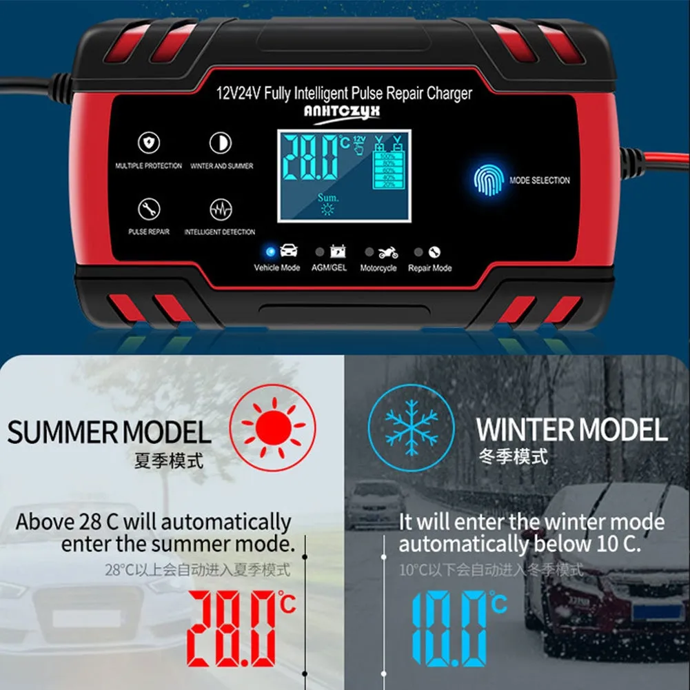 12v 24v Full Automatic Car Battery Charger Lcd Display Smart