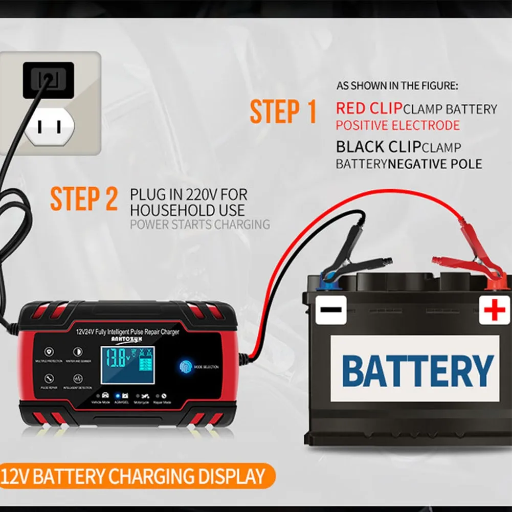 12v 24v Full Automatic Car Battery Charger Lcd Display Smart