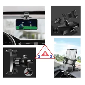 3 in 1 Car GPS Smartphone Holder: Dashboard / Visor Clamp   AC Grid Clip for BLU Energy X 2, E050L - Black