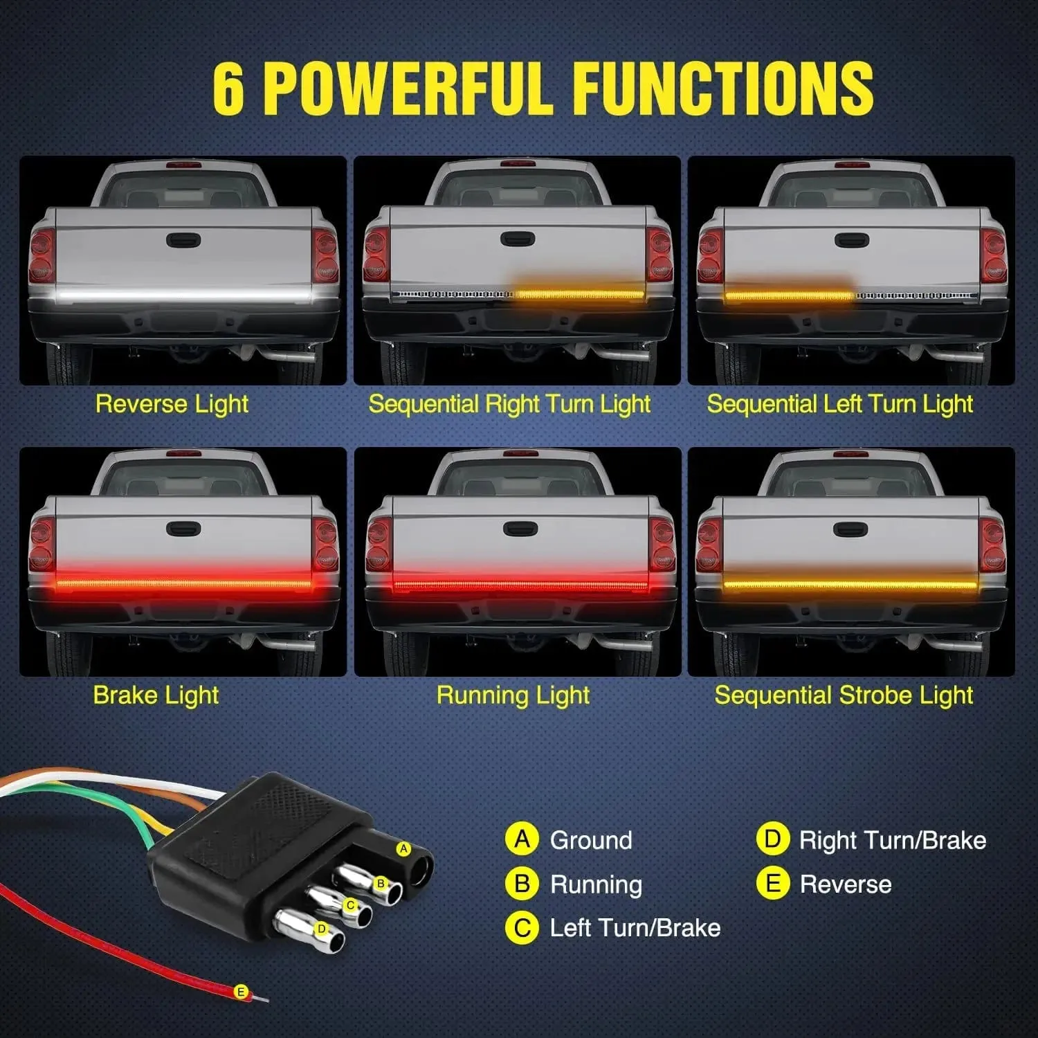 48 Inch 360Leds Red White Amber Triple Row LED Tailgate Light Strip