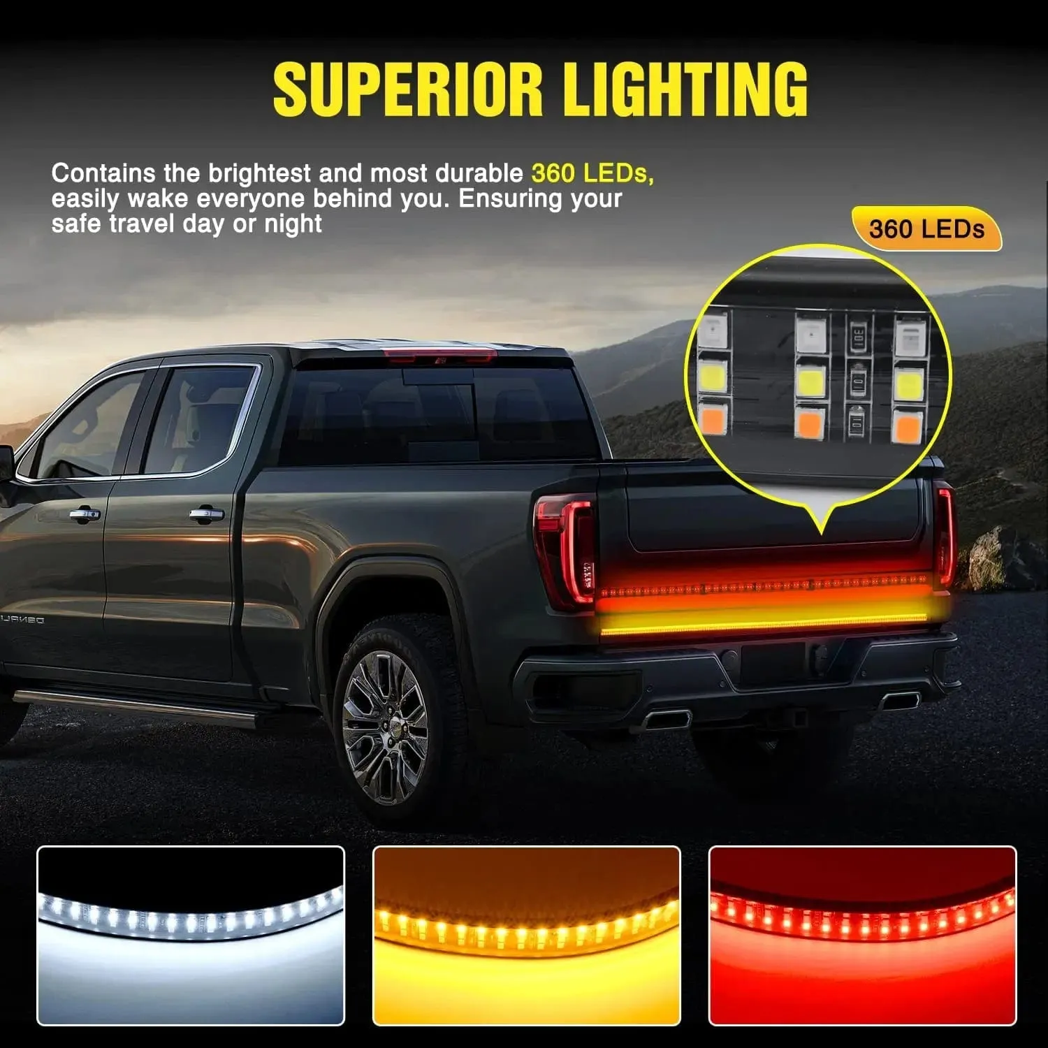 48 Inch 360Leds Red White Amber Triple Row LED Tailgate Light Strip