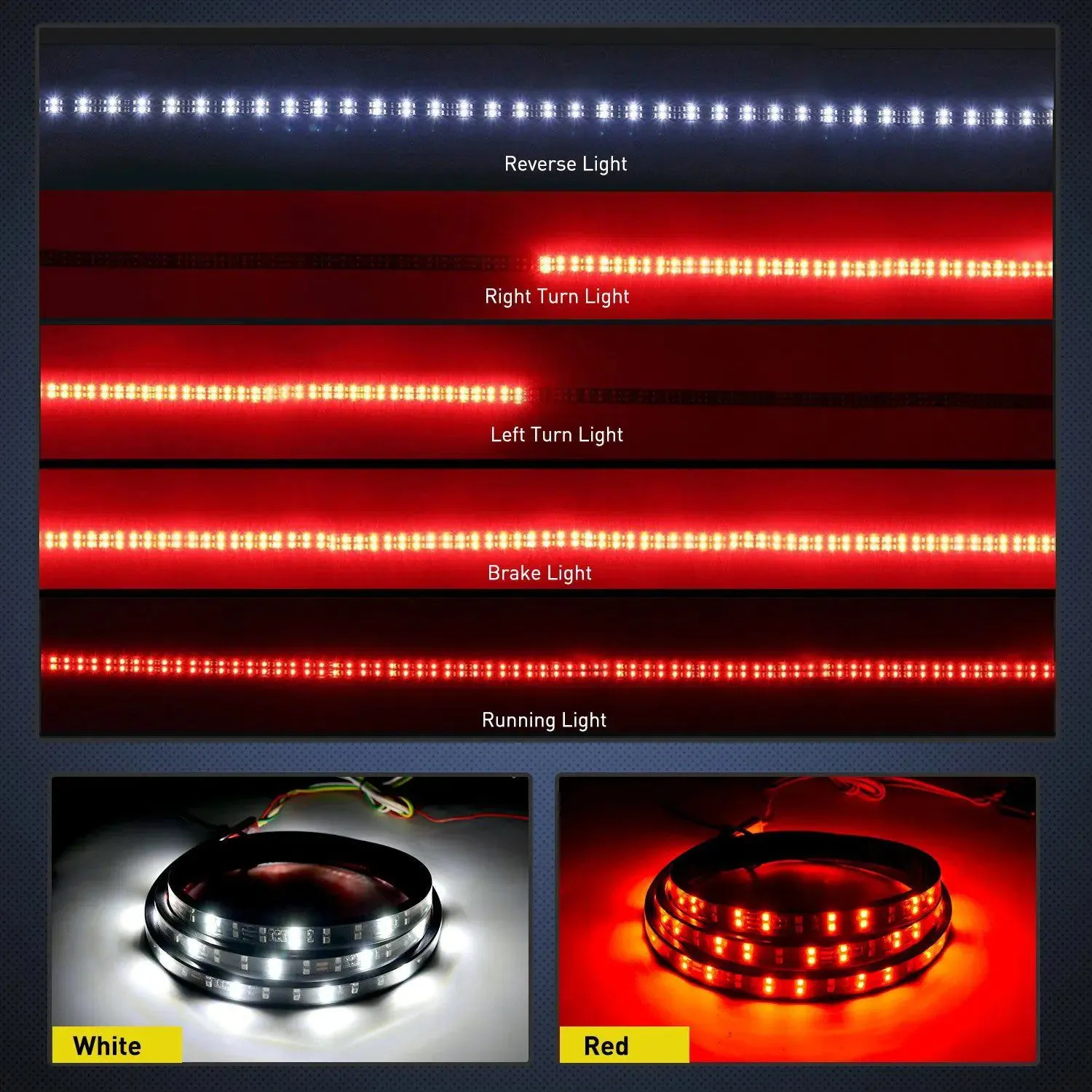 60 Inch 264Leds Red White Double Row LED Tailgate Light Strip