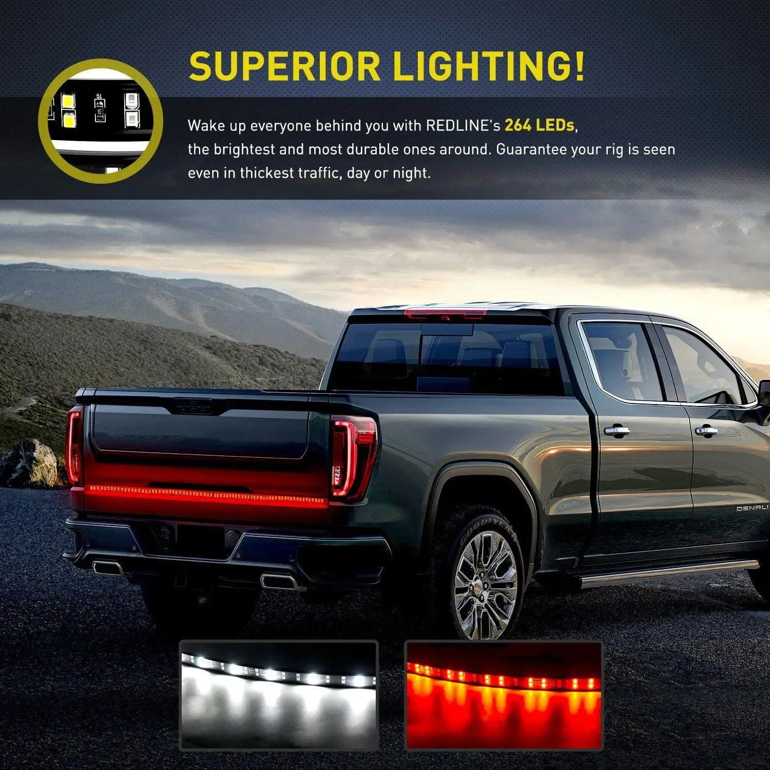 60 Inch 264Leds Red White Double Row LED Tailgate Light Strip