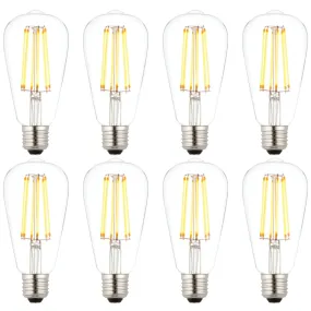 8 X E27 LED 6w Filament Clear Pear Shaped Dimmable Light Bulb