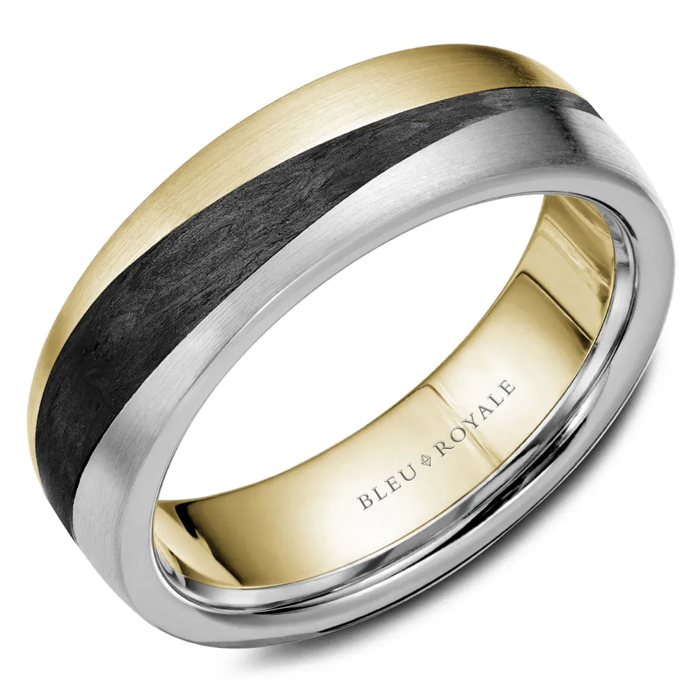 Bleu Royale Distinct Wedding Band 7.00mm 14k Gold & Forged Carbon Fiber