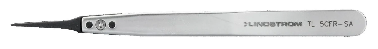 Lindstrom 5CFR-SA Precision ESD-Safe Stainless Steel Tweezer with Replaceable Straight, Extra-Fine, Pointed Carbon Fiber Tips