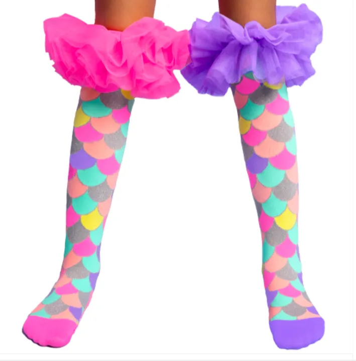 MADMIA Mermaid Frills Girl's Long Knee High Socks - Toddler Unisex - Pink/Purple