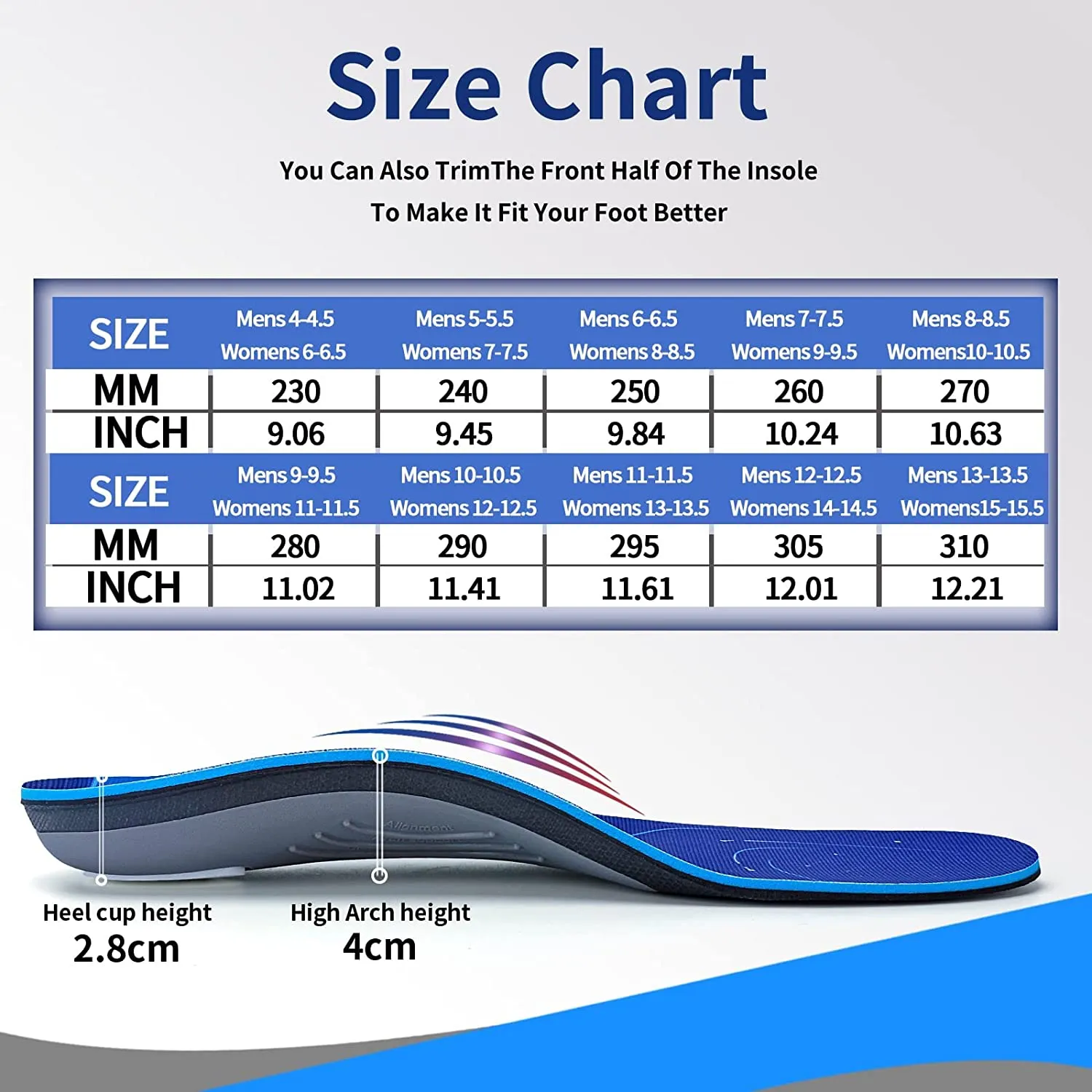 Walkomfy Heavy Duty Support 210 lbs Plantar Fasciitis Insoles for Women Men