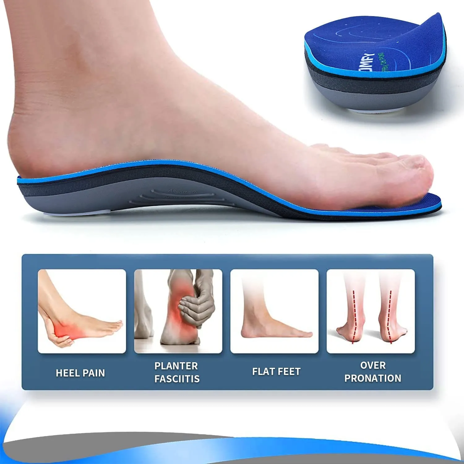 Walkomfy Heavy Duty Support 210 lbs Plantar Fasciitis Insoles for Women Men