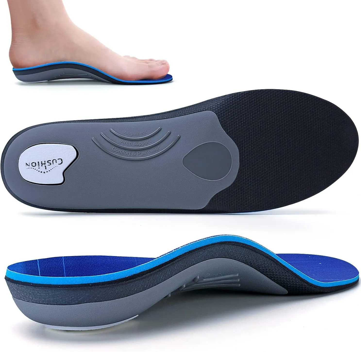 Walkomfy Heavy Duty Support 210 lbs Plantar Fasciitis Insoles for Women Men